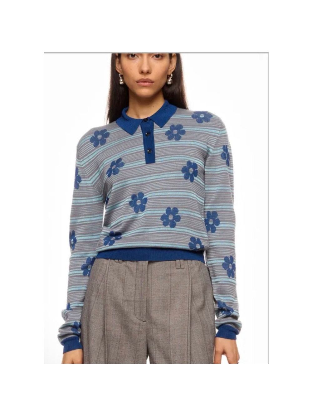 Women's Marni Striped Flower Sweater S (38) Gray Blue